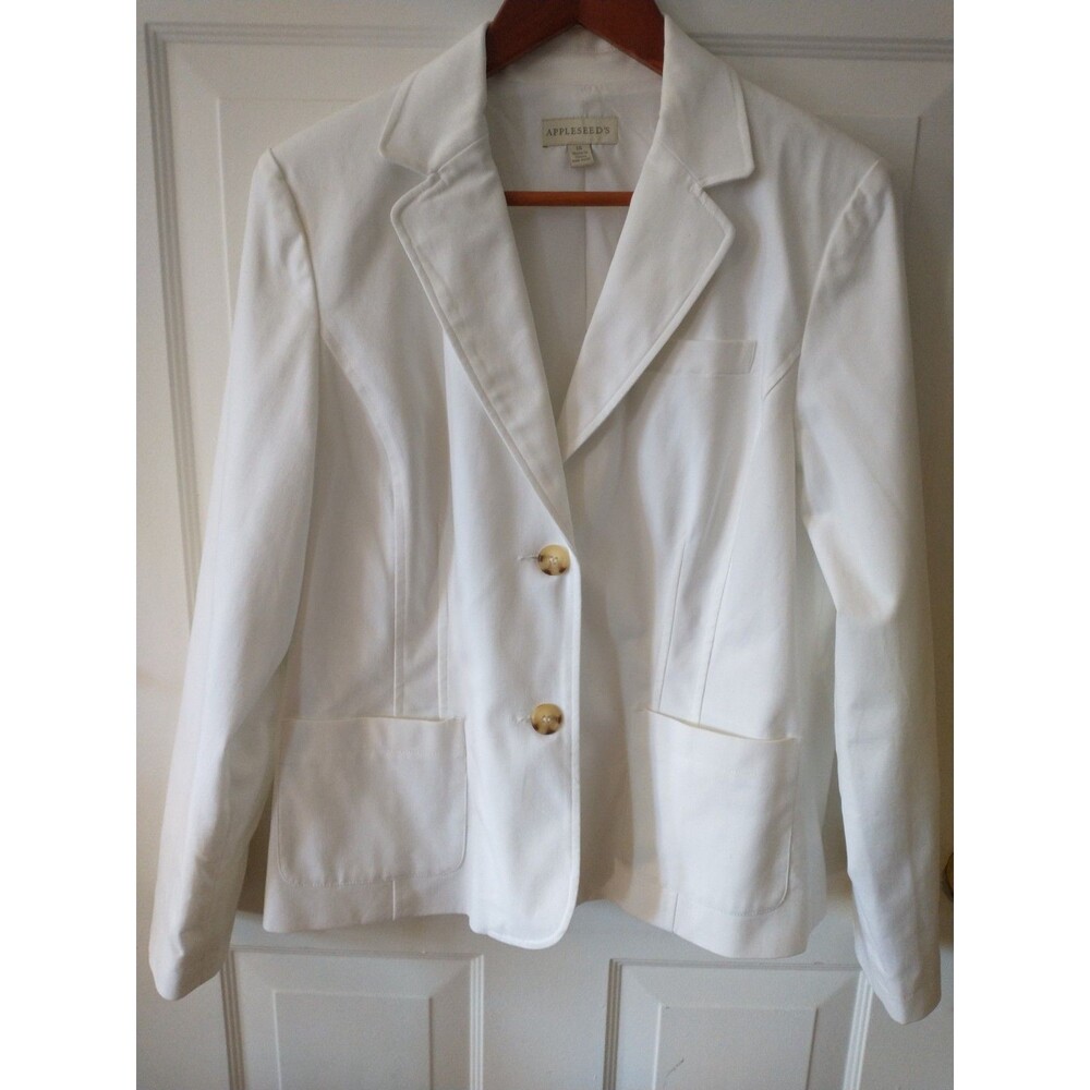 Appleseed's Women's White Blazer 14 Two-Button Single-Breasted Lined